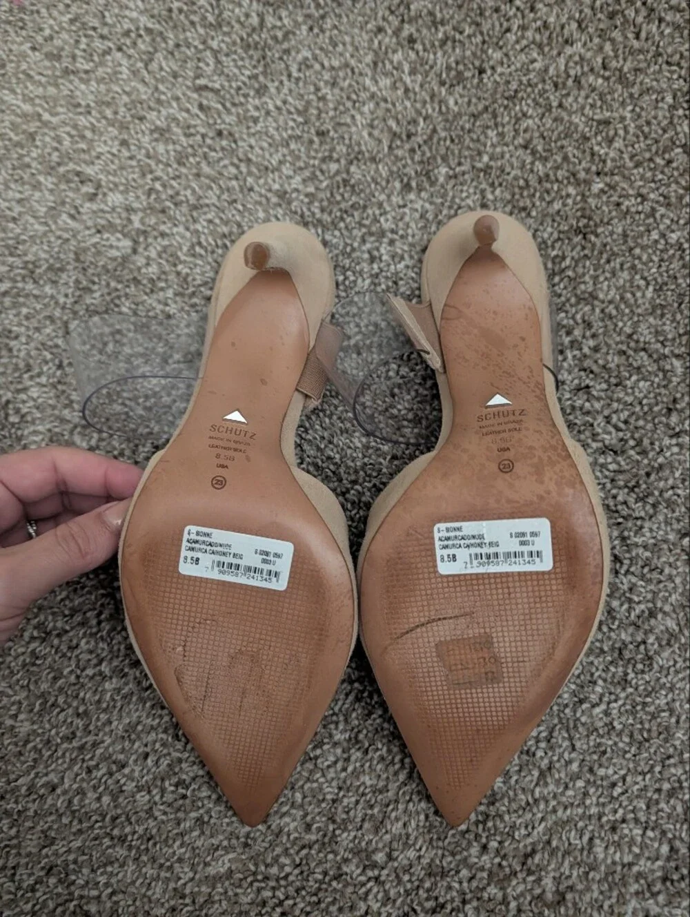 SCHUTZ Nude Pointed-Toe Pumps with Clear Strap - Picture 3 of 3